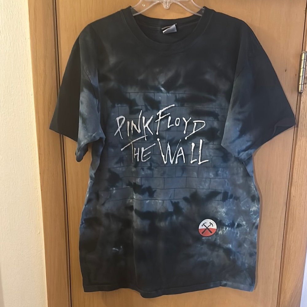 Pink Floyd The Wall Liquid Blue Tie-Dye T-Shirt Black Gray Size Large